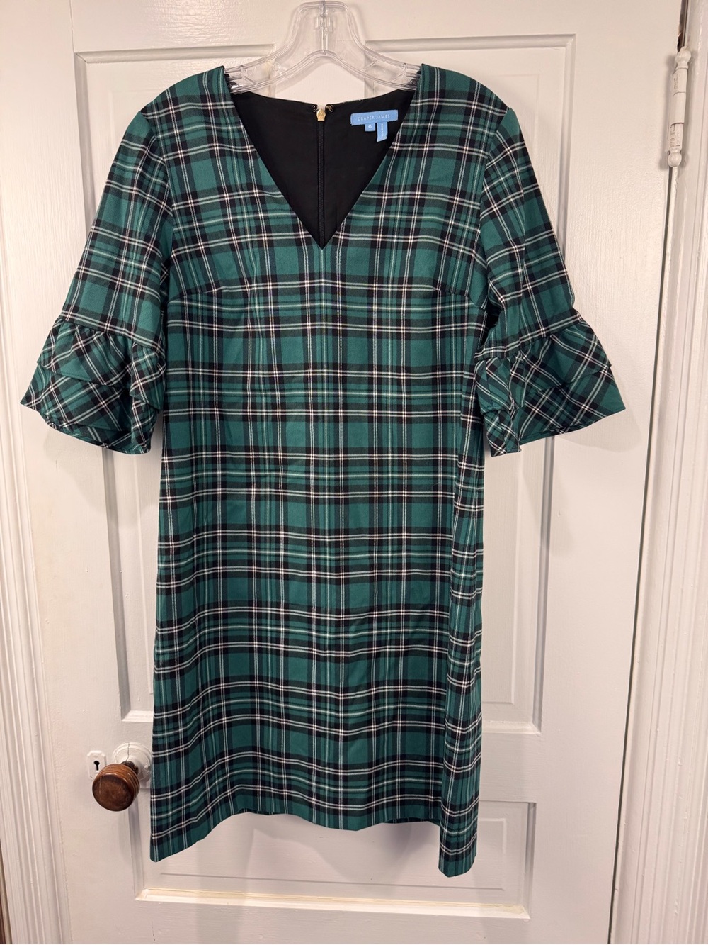 Draper James Green Plaid V-Neck Mini Dress